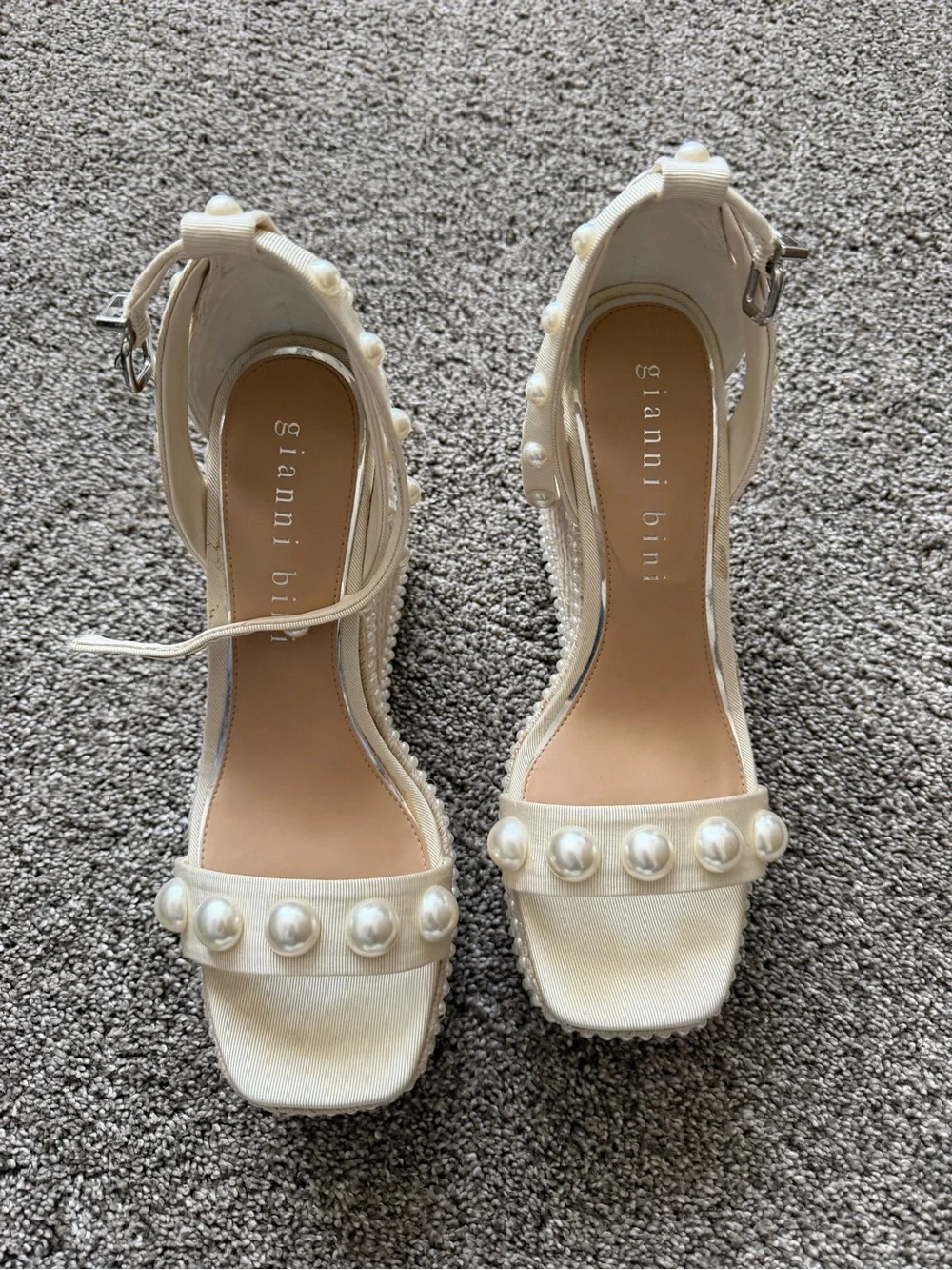 Gianni Bini Ivory Pearl-Embellished Platform Wedge Sandals - Picture 3 of 5